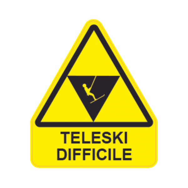 Panneau Triangle Sticker Danger Texte "Teleski difficile" TRI-STI177-TX